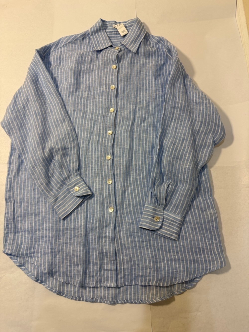 Vitamin A Light Blue Striped Button-Down Shirt Size S Women’s 100#Linen